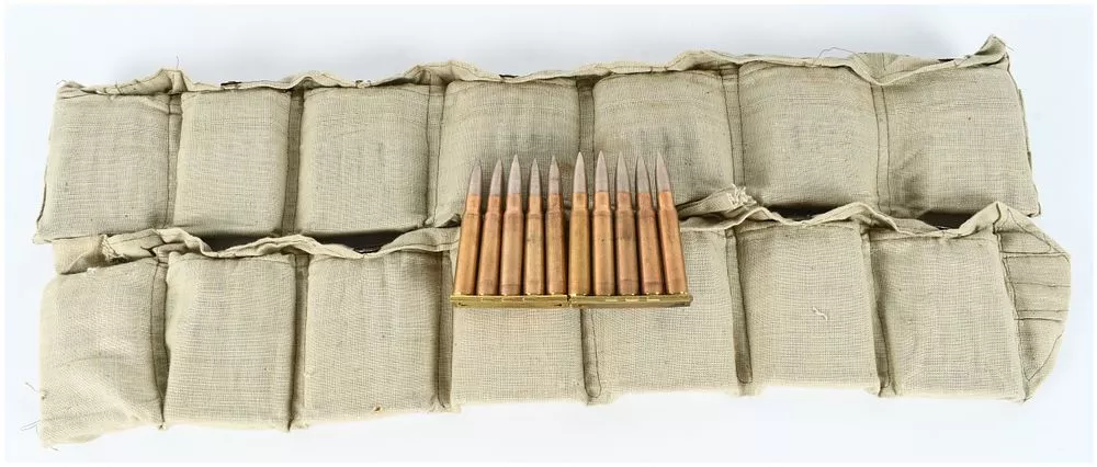 140 Rounds of Turkish 8mm Mauser Ammunition on Stripper Clips in Bandoliers