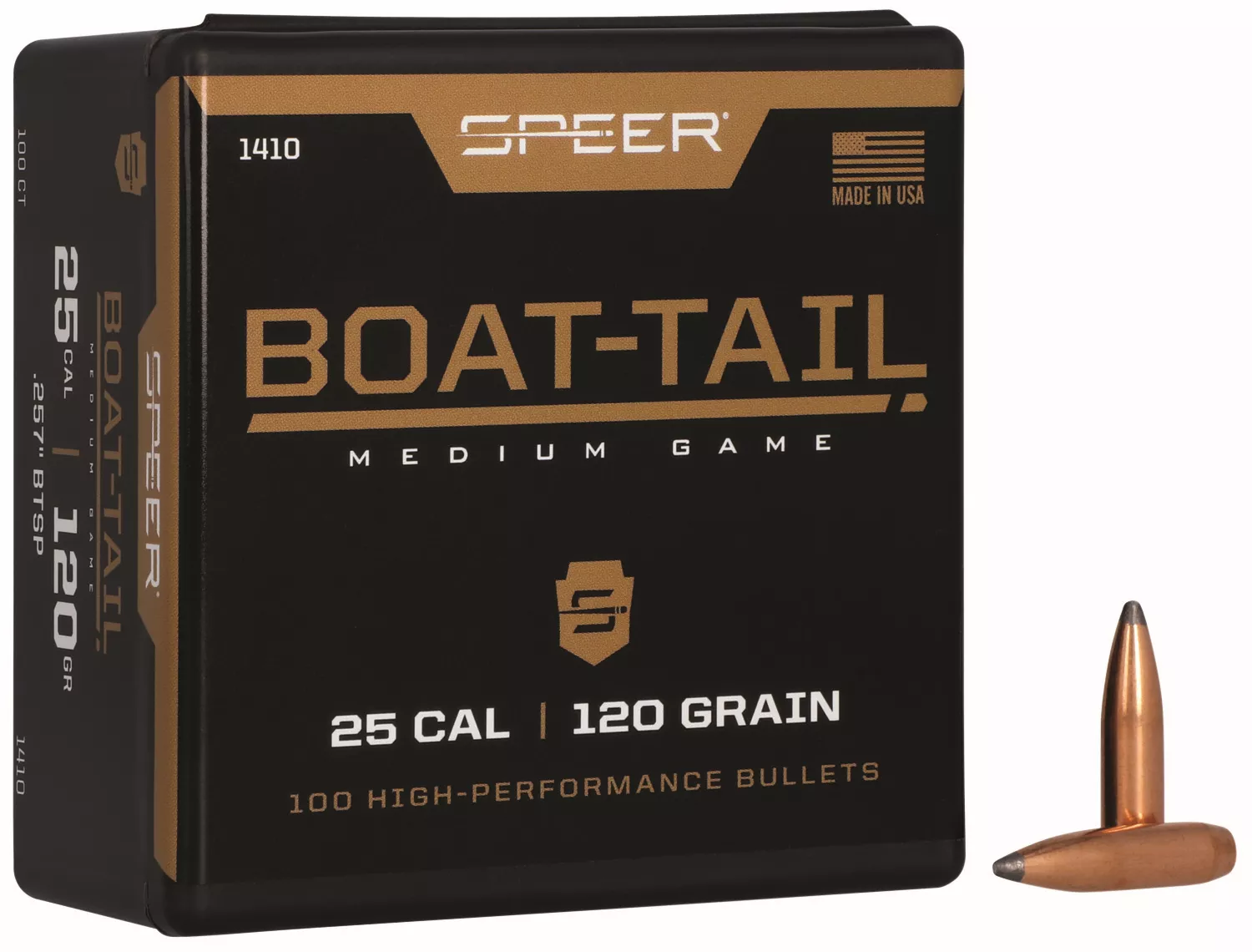 Speer 1410 Boat-Tail 25Cal 120gr Jacketed Soft Point Boat Tail 100 Per Box/5 Case